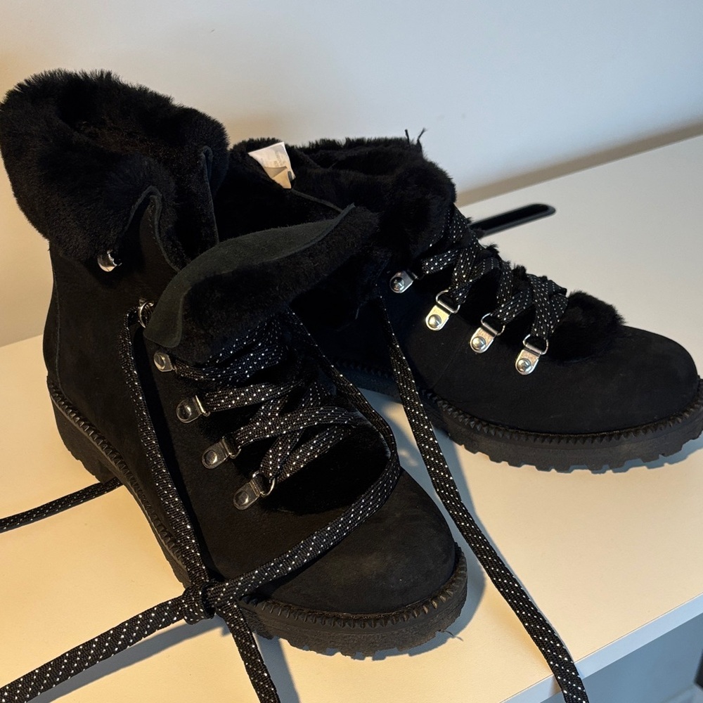 J. Crew Nordic Black Fur-Lined Winter Boots size 9